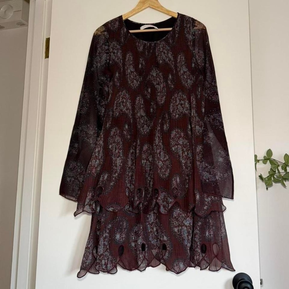 See By Chloé Silk Sheer Paisley Dress Y2K Boho Mini Size 36